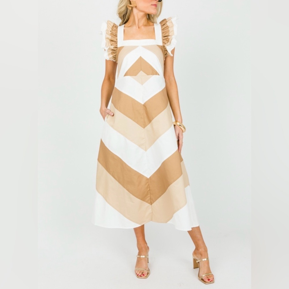 Sophie the Label Jamie Dress Color blocked Midi Medium Ruffle Sleeve